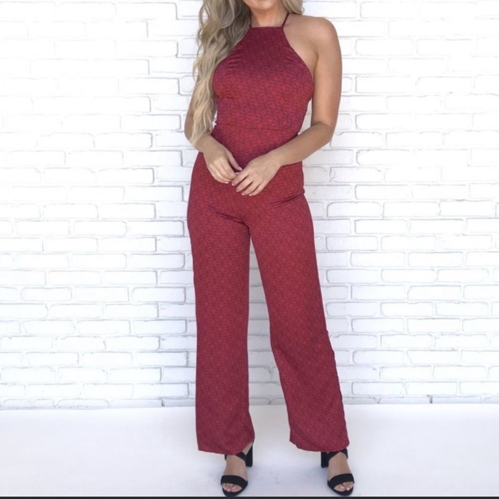 NWT red paisley halter jumpsuit